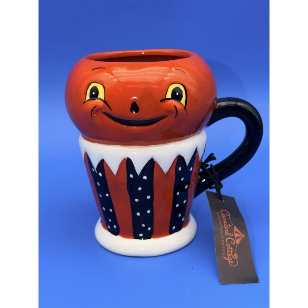 Johanna Parker Carnival Cottage Pumpkin Mug Magenta Whimsical Halloween Disc